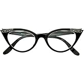 AStyles - Vintage 80s Inspired Fashion Clear Lens Cat Eye Glasses Rhinestones