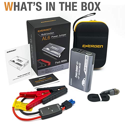 ENERGEN Car Jump Starter AL6 600A Peak 12V for up to 5.0L Gas and 2.5L Diesel Engine Battery Booster with USB Smart Charging Port LED Flashlight UL Certified - Thumbnail 6