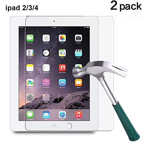 TANTEK YYY12 HD Clear, Anti Scratch, Anti-Glare, Anti-Fingerprint, Tempered Glass Screen Protector for IPad 2/IPad 3/IPad 4, 2 Piece