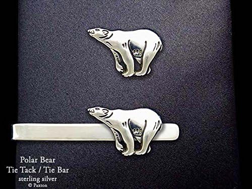 Polar Bear Tie Tack or Polar Bear Tie Bar in Solid Sterling Silver Hand Carved &amp; Cast by Paxton