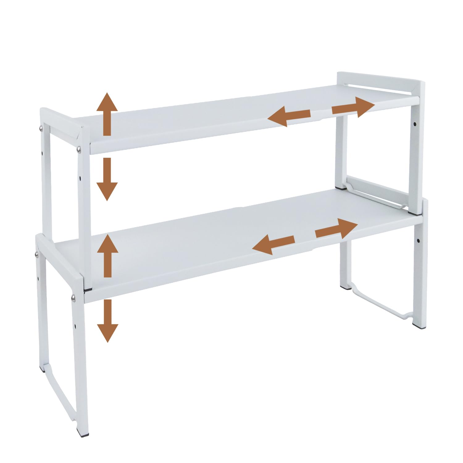 Goodsnetic 2 Packs Expandable Cabinet Shelf 13.8~26"(L), Stackable Kitchen Counter SheOrganizer, 22LBS Heavy Duty Shelf Riser, Countertop Storage Pantry Shelf (White 2 Packs M)