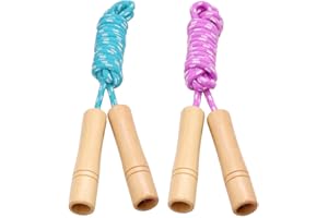 ACEONE Cotton Jump Rope for Kids, Adjustable Toddler Skipping Rope with Wooden Handle, 2 Pack Student Jumping Rope for Outdoor Fun Activity, Exercise