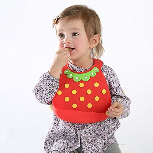 Premium Waterproof Silicone Bibs with Cute Designs - Keeps Stains Off, Wide Pocket Food Catcher for Easy Clean Up! Comfortable Soft for Babies or Toddlers! Portable, Dishwasher Safe!