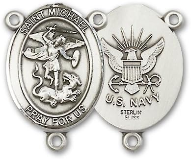 Sterling Silver US Navy St Michael the Archangel Patron Saint Rosary Centerpiece by Bliss Manufacturing