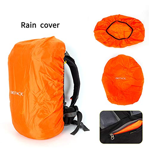 ONEPACK 50L(45+5) Hiking Backpack Waterproof Backpacking Bag Outdoor Sport Daypack for Climbing Mountaineering Camping Fishing Travel Cycling Skiing with Rain Cover (Black) - Thumbnail 4
