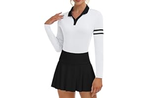 Soneven Womens Golf Shirts Moisture Wicking V Neck Long Sleeve Polo Shirts Collared Tops