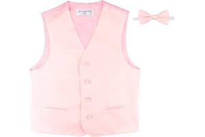 VESUVIO NAPOLI BOY'S Dress Vest & BOW Tie Solid PINK Color BowTie Set