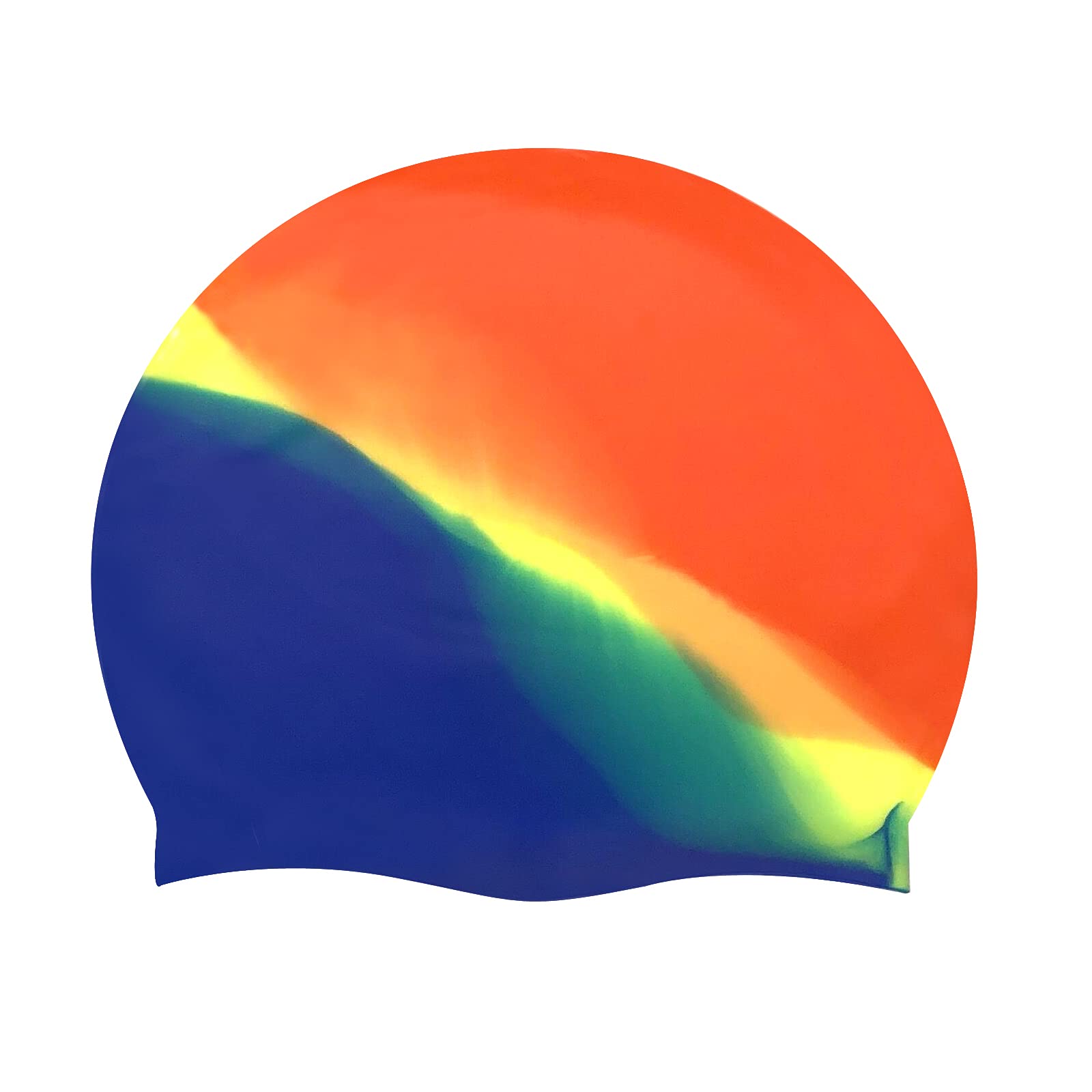 SUNTRADE Silicone Adult Swim Cap,Flexible Unisex Waterproof Swimming Cap,Great for Short and Long Hair (Orange-Yellow-Blue)
