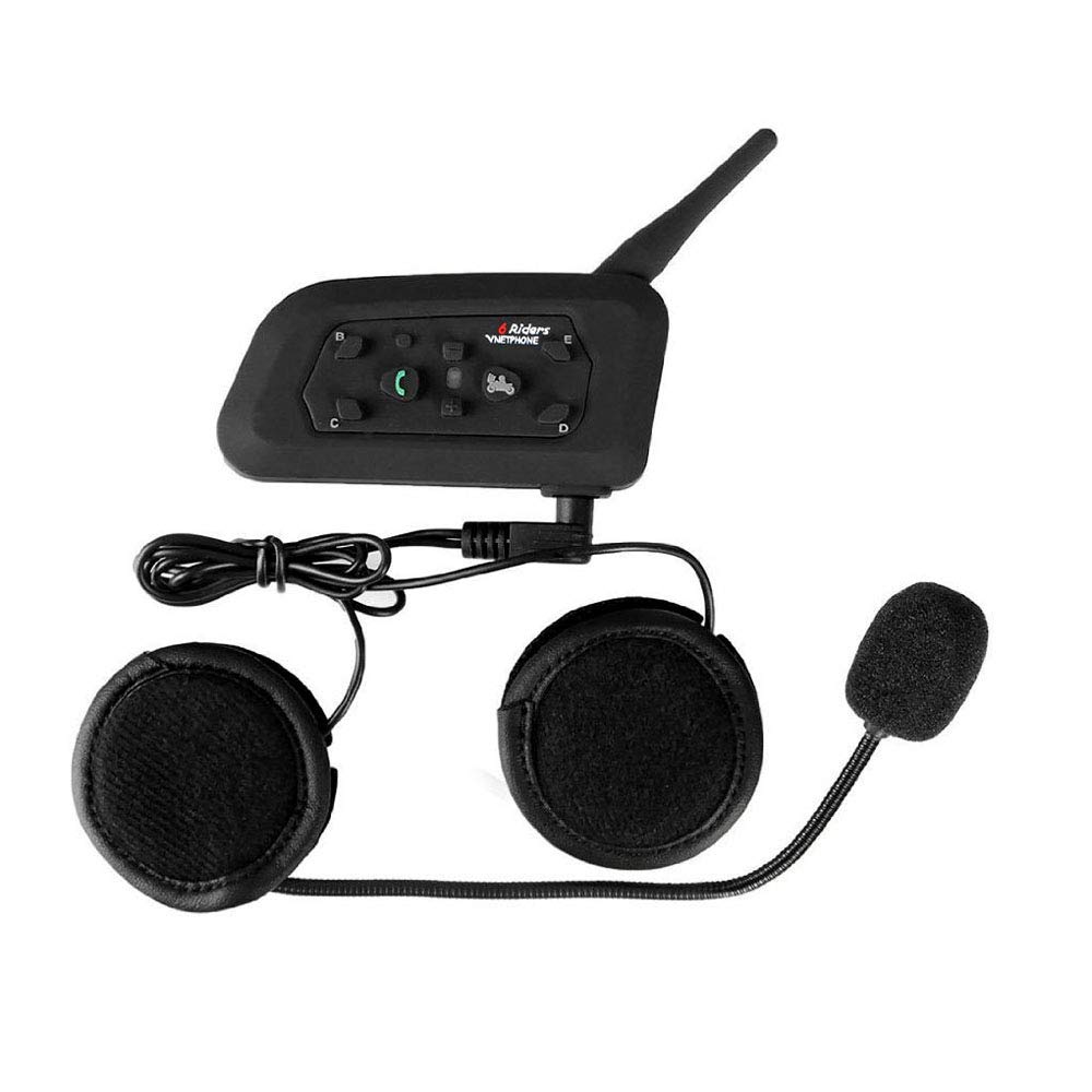 QSPORTPEAK V6 Motorbike Bluetooth Helmet Intercom Interphone Headset,full duplex Wireless Motorbike Interphone Connect Up to 6 Riders,FM Radio/GPS/MP4/1200M(hard cable,1 Pack)