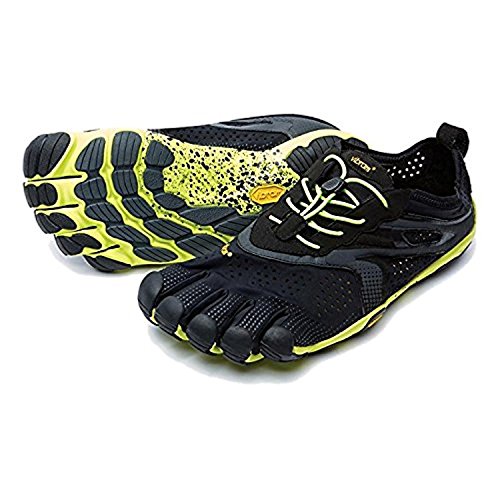 Vibram FiveFingers Men's V-Run Barefoot Shoes Black / Yellow 48 & Toesock Bundle