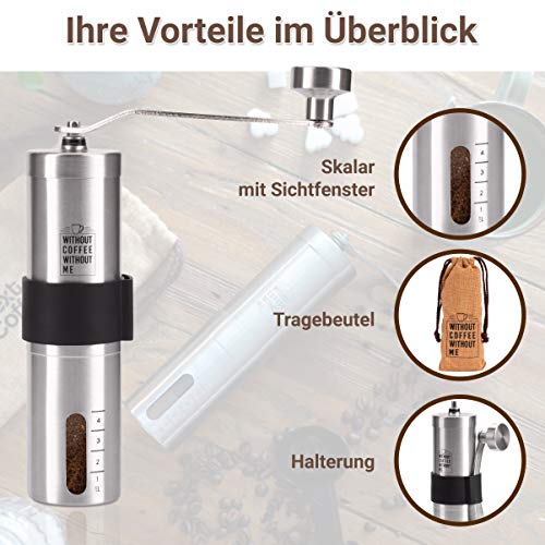 NOUTEN® Premium Hand-Kaffeemühle mit Keramik-Mahlwerk - Kompakte Kaffeemühle mit Tasche und Halterung auf Reisen… – Bild 5
