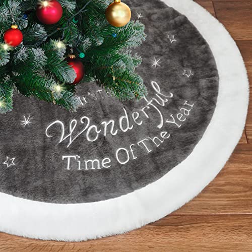 Ywlake Weihnachtsbaum-Rock Großer Luxus-Kunstpelz-Weiss-Grau-Baum-Rock mit Schneeflocken-Doppelschichten Weicher Baum-Rock für Weihnachtsfeiertagsdekorationen 120cm