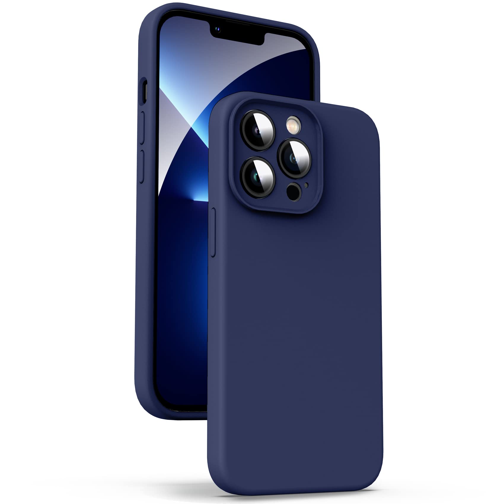 Supdeal Liquid Silicone Case for iPhone 13 Pro - [Camera All-Round Protection] [Soft Microfiber Lining Anti-Scratch] 4 Layer Full Covered Shockproof Gel Rubber Phone Case Cover, 6.1", Navy Blue
