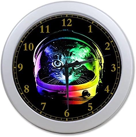Rainbow Astronaut Cat Custom Wall Clock Quartz 9.65" Home Office Gray Clock Decor Gifts