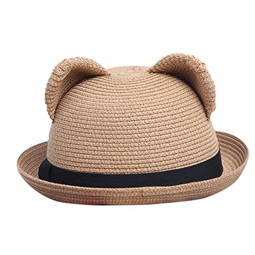 Womens Cute Cat Ear Bowler Straw Sun Summer Beach Roll