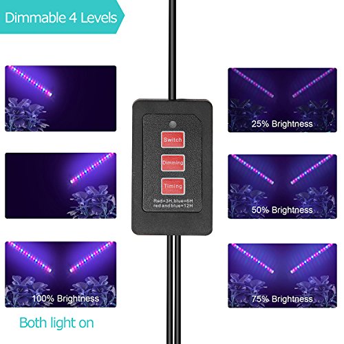 LED Grow Light,Timing Function Dual Head Grow Lights,Full Spectrum Lamps for Indoor Plants, Hydroponic Gardening Greenhouse,Adjustable Gooseneck Bulbs, 3/6/12H Timer