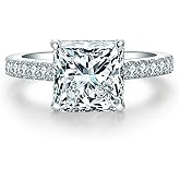 BeFab Sterling Silver Classic 3 Ct Princess Accented Solitaire Engagement Ring Square Cut Anniversary Ring