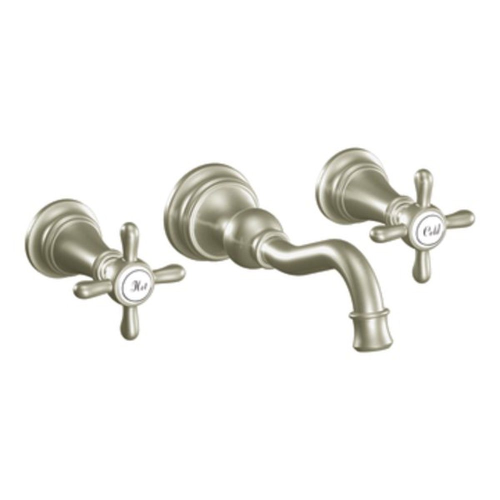Moen TS42112BN Weymouth Cross Handle Wall Mount Bathroom Faucet Trim, Valve Required, Brushed