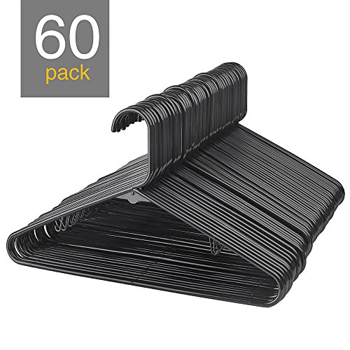 HOUSE DAY Black Plastic Tubular Adult Hangers 16.5 Inch Light-Weight Plastic Hanger 60pcs (black)