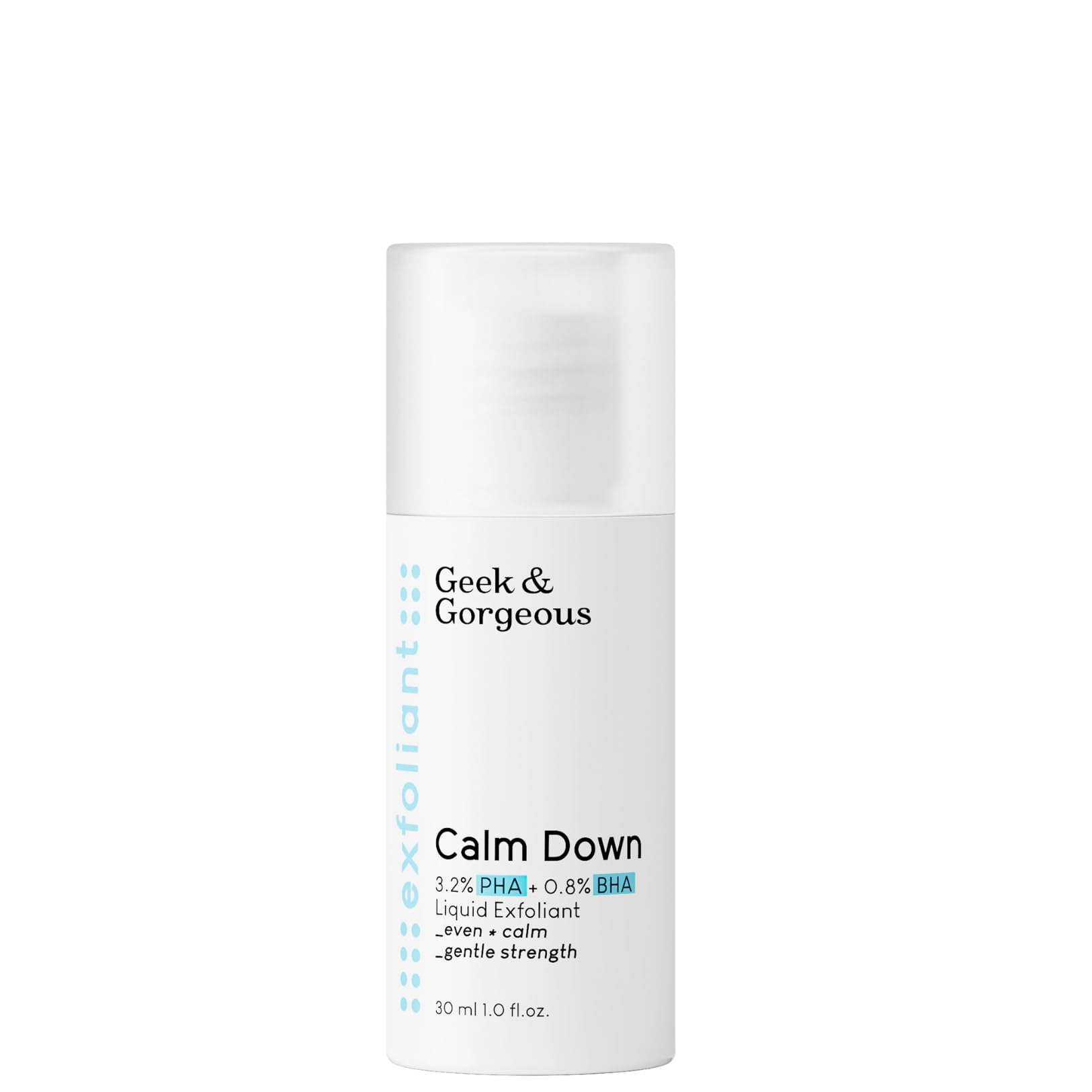 Geek & Gorgeous Calm Down 4% PHA + BHA Liquid - liquid exfoliant, gives healthy glow while soothing, protecting & hydrating skin - all skin types, 30ml