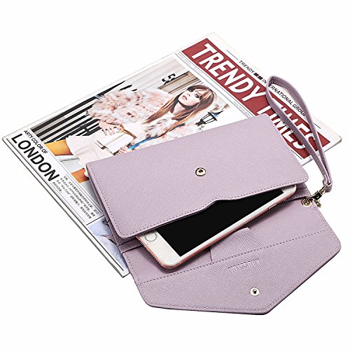 Krosslon Rfid Passport Holder Wristlet Travel Wallet Trifold Documents Organizer Slim Purse, Fit US UK CA Passport Cover Traveling Accessories for Women, Pale Mauve(207#) - Thumbnail 2