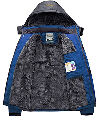 JINSHI Men's Mountain Waterproof Fleece Ski Jacket Windproof Rain Jacket (Blue,M) - Thumbnail 2