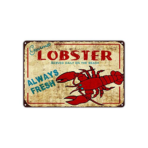 Lobster Always Fresh Served Daily On The Beach Seafood Advertisement Vintage Retro Metal Wall Decor Art Shop Man Cave Bar Aluminum 12"x18" Sign