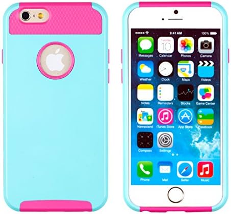 iPhone 6 Plus + Case, DandyCase 2in1 Full-Body DUAL LAYER HYBRID Shock-Protector Slim Case Cover for Apple iPhone 6 Plus (5.5" screen) - (Turquoise &amp; Hot Pink)