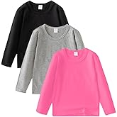 Comche 3 Pack Cotton Long Sleeve Tee Shirts for Girls Kids Toddlers' Basic Crewneck Tops T-Shirts