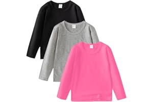 Comche 3 Pack Cotton Long Sleeve Tee Shirts for Girls Kids Toddlers' Basic Crewneck Tops T-Shirts