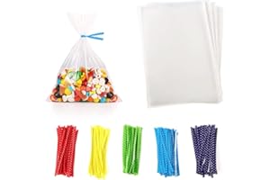 Newkita 100PCS Small Cellophane Bags, 5x7 Clear Gift Rice Crispy Candy Cake Pop Party Favor Bags with 4’’ Ties Christmas Thanksgiving Halloween Treat bags