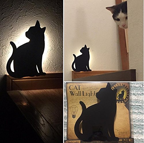 Lucktao novelty cat acrylic night light cute animal marquee sound control led Lamp on wall paste sound control Figure light LED wall light activated silhouette sensor nightlight (cat1)