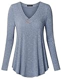 Vinmatto Women's Long Sleeve V Neck Flowy Tunic Top(M,Blue)