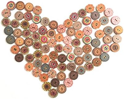 Timemorry 100PCS Mixed Random 2-Holes Wooden Buttons-DIY-Craft Sewing Buttons-20MM-Vintage