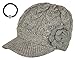 J-Fashion Women's Cable Knitted Double Layer Visor Beanie Hat with Hair Tie (Rossette Floral,Grey)