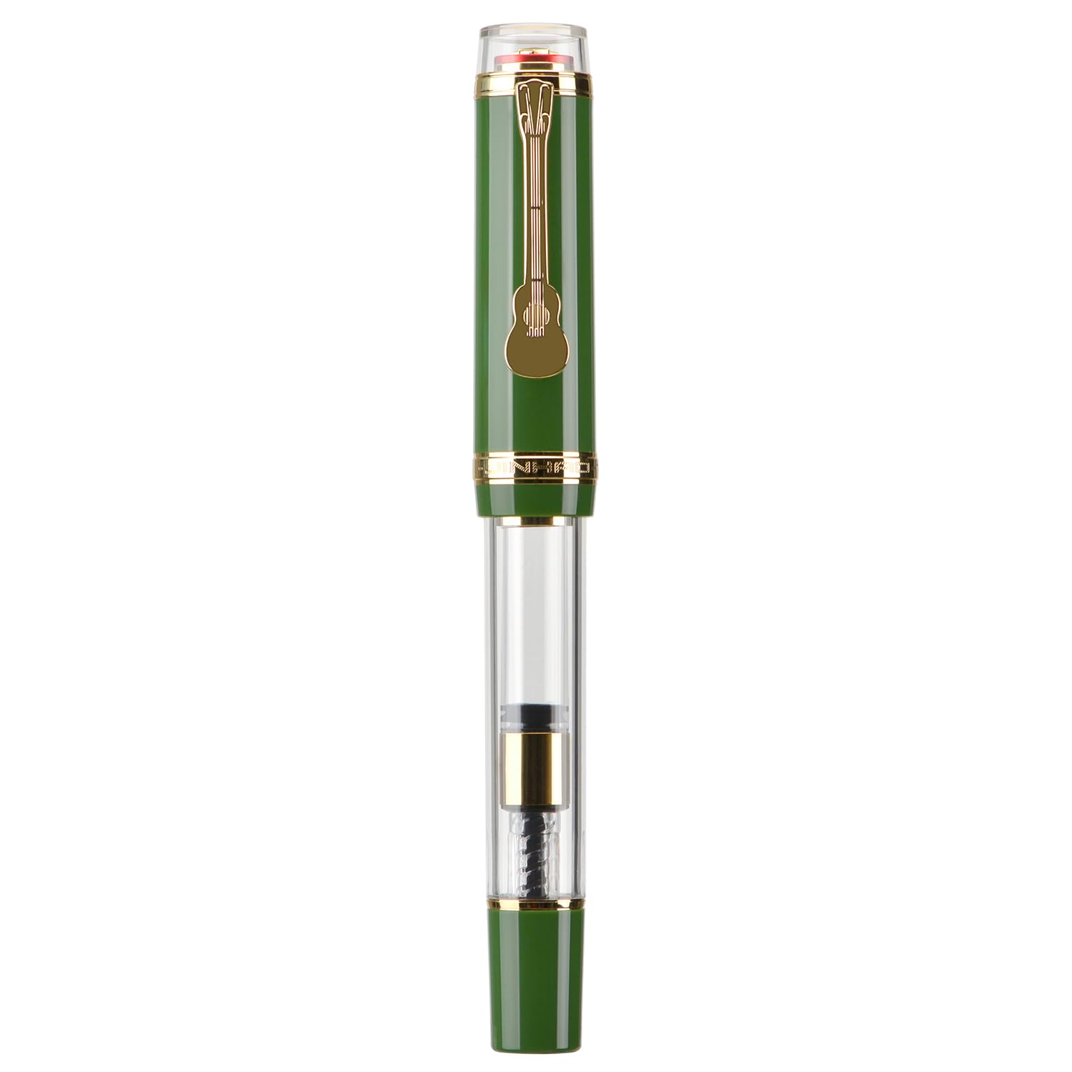 Jinhao 1935 Tiandao Fountain Pen, Size 8 Medium Nib, Golden Guitar Clip, Green and Transparent Acrylic with Converter