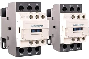 Electrodepot 30 Amp 3 Pole Normally Open IEC 660V Contactor, Auxiliary 1NO-1NC – 110-120VAC Coil, Inductive 32A, Resistive 50A with Mounting Base for DIN Rail (Pack of 2)