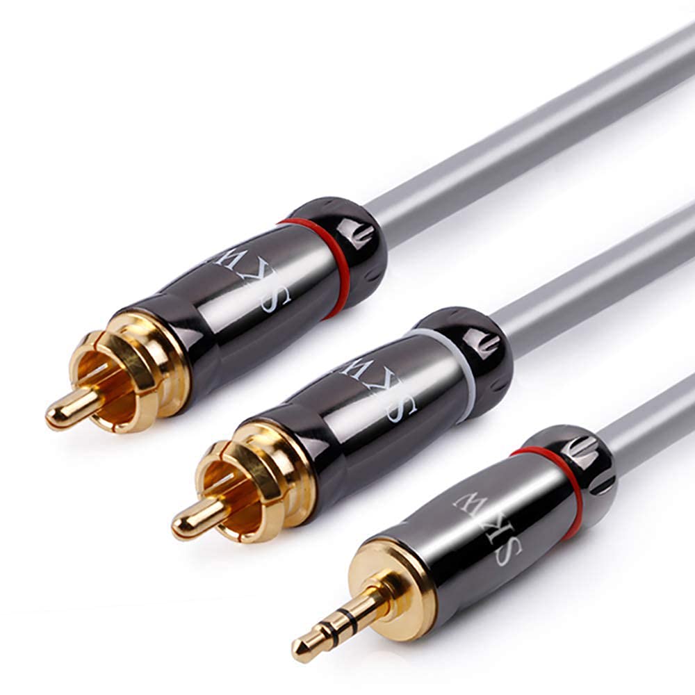 SKW Audiophile Oxygen Free Copper Audio Cable 3.5mm Male to 2 RCA Male Audio Auxiliary Stereo Y Splitter Adapter Cable 5M, Grey