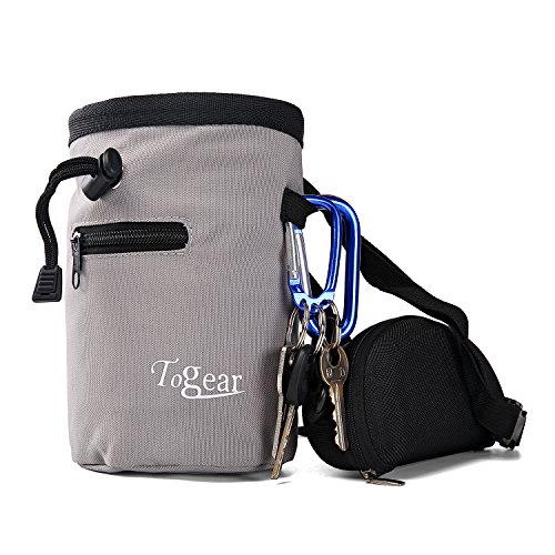 Togear Chalk Bag for Rock Climbing, Weightlifting, Bouldering & Gymnastics Workout Accessories, Quick-clip Belt with Two Aluminium Carabiner Key Chain Clip Hooks (Gray-1)