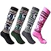 KALAKIDS Kids Ski Socks Kids Wool Socks 1/2/3/4 Pairs Thermal Warm Ski Socks Kids, For Boys Girls Toddler Winter Socks (Pink + Black + Green + Grey) S