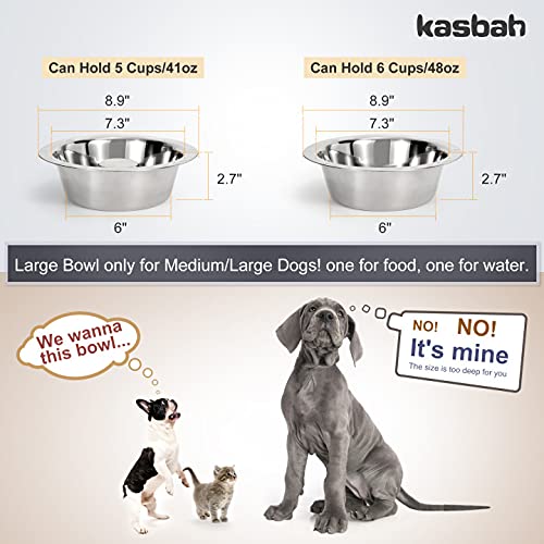 KASBAH 2 Pack Stainless Steel Dog Bowl for Large Dogs,Standard Bowls Fit Elevated Feeders Metal Bowl Durable Dog Slow Feeder Bowl Stop Gulping Dog Food and Water Eating Bowl