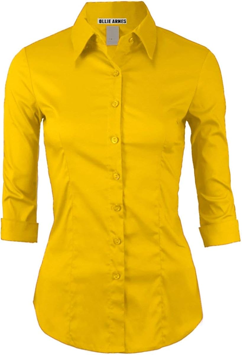 Women 3/4Sleeve Office Casual Button Down Blouse Shirt Junior PlusSize(Up to 6X): Clothing