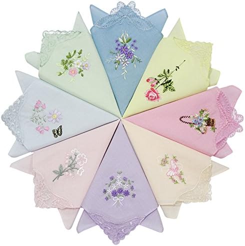 WINDLY Women’s Handkerchiefs Hankies 100% Cotton with Embroidered Flowers and Butterfly - 12 Pack, 24 Pack (24pcs)