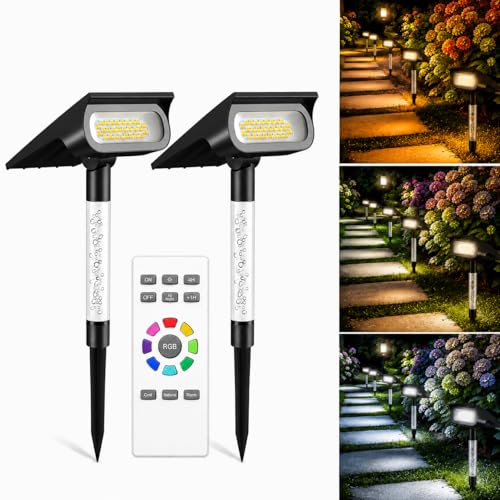 INTELAMP Outdoor Solar Spotlights, 3 Adjustable Light Colours (Peak) | 4000 mAh battery, waterproof IP65, ideal for garden, yard, paths, bushes