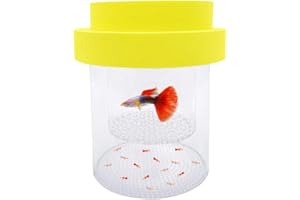 Kirmoo Floating Fish Breeding Box Acrylic Breeding Isolation Box for Aquarium Tank Hatchery Incubator Breeder Box for Baby Fish Betta Shrimp Clownfish Guppy (Yellow, Medium)
