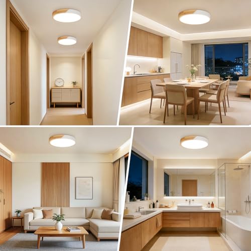 Kimjo 24 W LED Ceiling Light Wood, φ30 cm Round Ceiling Lamp, 2400 LM, 4500 K Modern White LED Ceiling Light for Offices, Living Rooms, Bedrooms, Kitchens, Hallways, Balcony