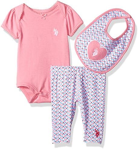 U.S. Polo Assn. Baby Girls' Creeper, Bib or Hat and Legging Set