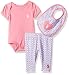 U.S. Polo Assn. Baby Girls' Creeper, Bib Or Hat and Legging Set, Aurora Pink, 3/6 Months