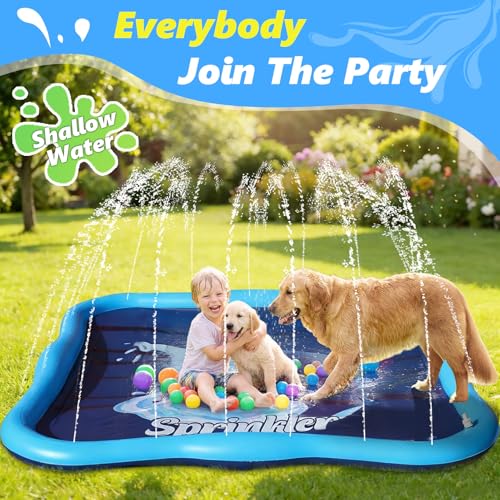 Luxfero Water Jet Mat for Children, 210 cm Reinforced Water Games for Dogs, Adjustable Water Spray Nozzle, Theme Play Mat, Inflatable Children's Water Game for Garden