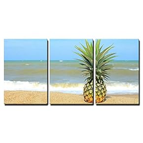 Pineapple on The Beach with Blue Sky x3 Panels